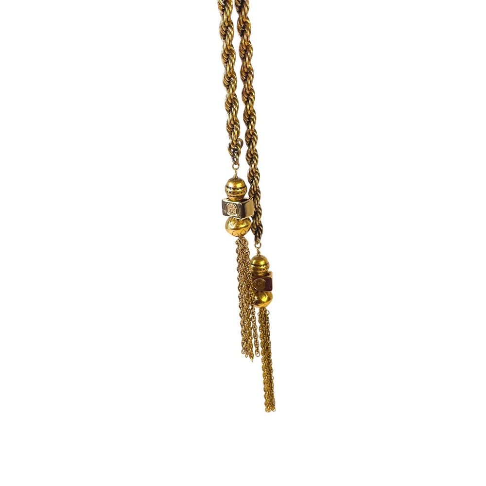 Chicos Twisted Rope Lariat Tassel Necklace Long Antique Gold Tone Opera Length - Picture 16 of 16